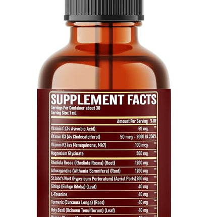 17in1 Rhodiola Rosea Liquid Drops Tincture w/Ashwagandha Magnesium, L-Theanine. Ultra Cortisol Supplement, Rhodiola Root for Mood, Energy - 1 FL Oz - 60 Day Supply