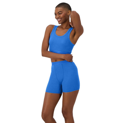 Hanes Women's Originals 2-piece Lounge Set, Comfywear Supersoft Crop Top & Boxer Shorts Loungewear Set, Frosted Peri/Frosted Peri, XS