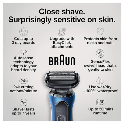 Braun Series 6 6040cs Electric Shaver with Charging Stand, Precision Trimmer, Wet & Dry, Rechargeable, Cordless Foil Shaver, Blue