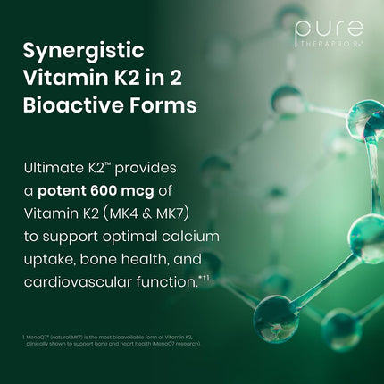 Pure Therapro Rx Ultimate K2 Supplement | Liquid Full Spectrum Vitamin K2 Drops | 680mcg Vegan K2 as All-Trans MK4 & Patented MenaQ7 MK7 | Supports Bone Health + Beautiful Skin & Hair | 90 Servings