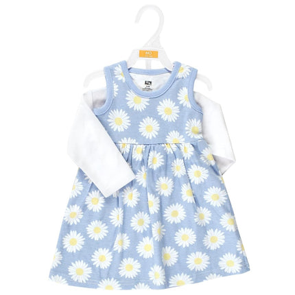 Hudson Baby Baby Girls' Cotton Dress and Cardigan Set, Blue Daisy, 3T