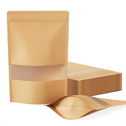 100 Pcs Resealable bags,Stand Up Brown Kraft Paper
