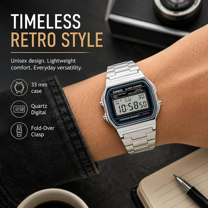 Casio Men's Digital Watch with Stainless Steel Bracelet A158WEA-1EF