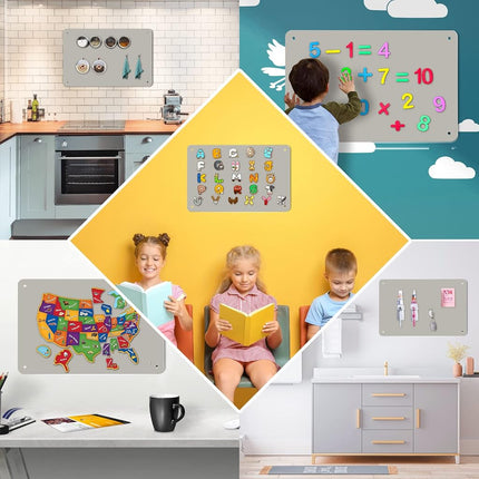 Magnetic Board,17.5" x 11.4" Magnet Bulletin Board to Display Magnetic Notes, Poetry, Photos, Suitable for Wall, Refrigerator, Cabinet etc, Come with 4 Pcs Dual Lock Tape and Screws (Gray)