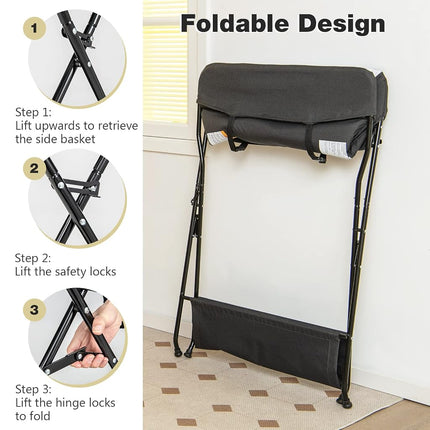 INFANS Baby Portable Changing Table, Infant Diaper Station with Storage Basket & Shelf, Foldable Nursery Organizer (Black)