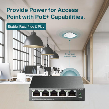 TP-LINK TL-SF1005P 5-Port 10/100 Mbps Desktop Switch with 4-Port PoE