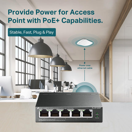 TP-LINK TL-SF1005P Conmutador de escritorio de 5 puertos 10/100 Mbps con PoE de 4 puertos