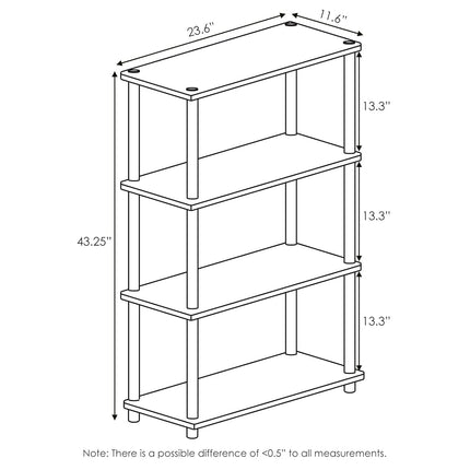 Furinno TURN-N-TUBE Storage Shelves, 4-Tier Toolless Book Shelf, Corner Shelf, Toolless Open Shelves, for Organization and Storage, Living Room, Garage, Home Office, Columbia Walnut