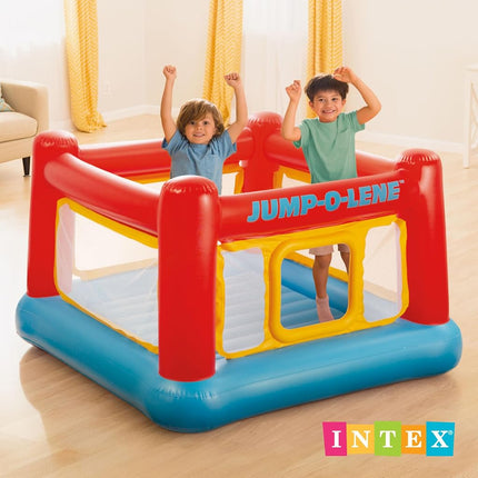 Intex Inflatable Jump-O-Lene Indoor or Outdoor Playhouse Trampoline Bounce Castle House with Crawl-Thru Door and Net for Kids Ages 3-6