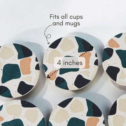 Terrazzo Coasters Set of 6, Colorful Boho Absorbent Ceramic Coasters