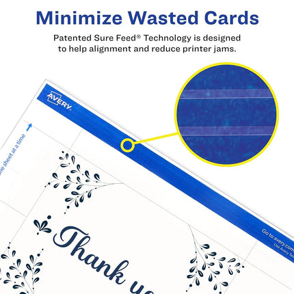 Avery Printable Rounded Corner Cards with Sure Feed Technology, 4.25" x 5.5", Matte White Cardstock, Print-to-the-Edge, Laser/Inkjet Cards, 100 Total