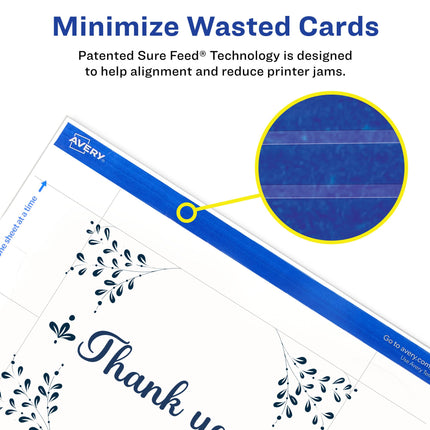 Avery Printable Rounded Corner Cards with Sure Feed Technology, 4.25" x 5.5", Matte White Cardstock, Print-to-the-Edge, Laser/Inkjet Cards, 100 Total