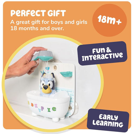 Toomies Shower & Scrub Bluey, Bath Toy for Toddlers, Interactive Water Play, Bubble Action, Real Shower Head, Fine Motor Skill Development, For Ages 18 Months+, Durable and Engaging Bathtime Toy