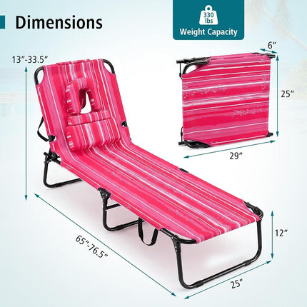 GYMAX Tanning Chair, 330lbs Beach Lounge Chair with Face Hole