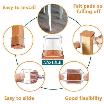 Ansible 24 pcs Square Extra Large Chair Leg Floor Protectors, Furniture Felt Pads Silicone Covers caps for Chairs,Chair Leg Protectors for Hardwood Floors (X-Large fit:1-5/8'' to 2.2'')