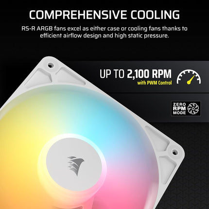 Corsair RS120-R ARGB 120mm PWM ARGB Reverse Fans – Reverse Rotor, +5V Connections, Eight RGB LEDs, High Static Pressure, Daisy-Chain, Magnetic Dome Bearing, Zero RPM Mode – Triple Pack – White