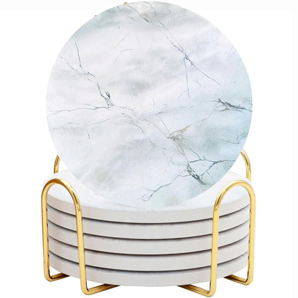 Abstract Marble Coasters with Holder Set of 6, Cof