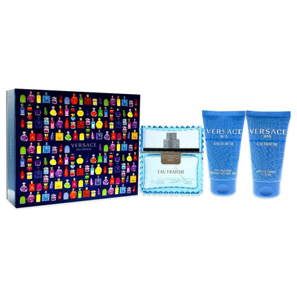 Versace Eau Fraiche Eau de Toilette Spray, Shower Gel and After Shave Balm Gift Set for Men