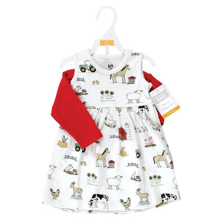 Ensemble robe et cardigan en coton pour bébés filles Hudson Baby, motif Ferme, 0-3 mois