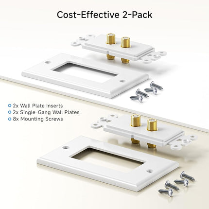 Cable Matters 2-Pack 2-Port TV Cable Wall Plate (Coax Wall Plate) in White
