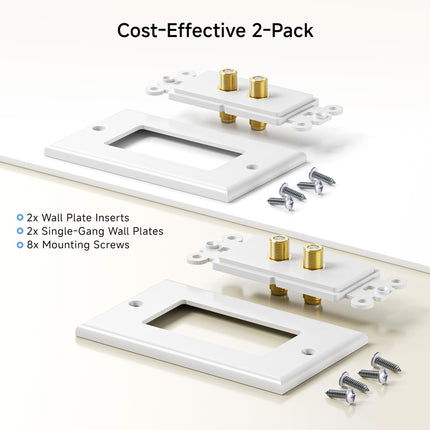 Cable Matters Paquete de 2 Placas de Pared para Cable de TV de 2 Puertos (Placa de Pared Coaxial) en Blanco