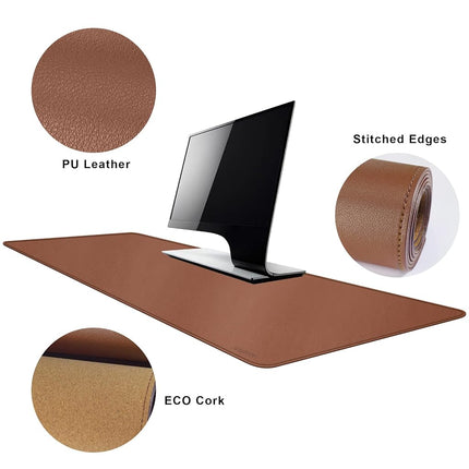 MAIDERN 120 x 40cm Cork & Leather Desk Pad, Large XXL Desk Mat, Full Desk Mouse Pad, Dual Sided Desk Pad, Desk Pad Protector for Gaming Home Office (Brown)
