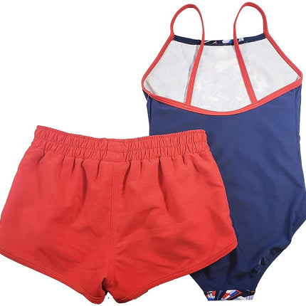 Speedo Girls Thin Strap One Piece Suit and Shorts Set (Red White Blue, X-Small)
