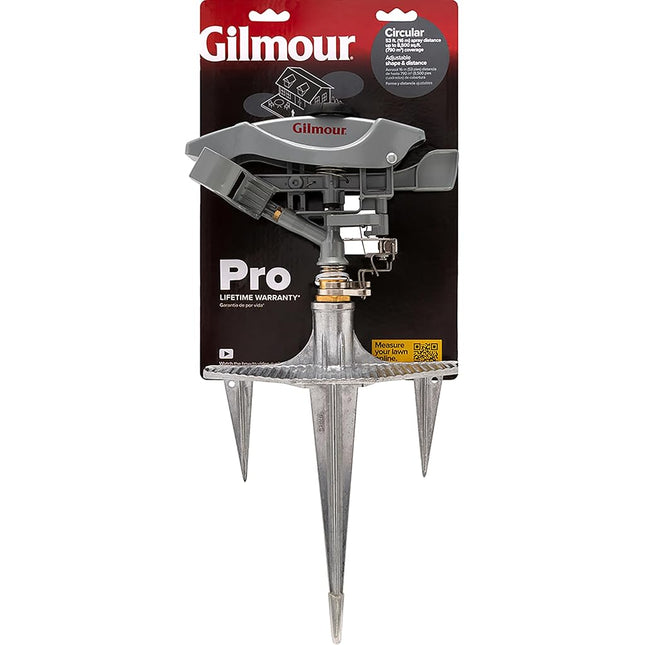 Gilmour Pro Heavy Duty Circular Water Sprinkler with Spike Base, Rotating Sprinkler Head with Adjustable Spray Pattern, Lawn Sprinkler for Large Area Coverage