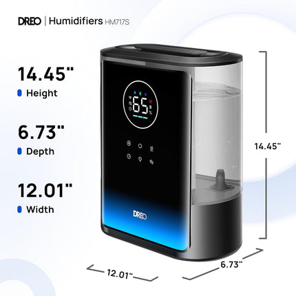 DREO 8L Smart Humidifiers for Bedroom 600ft�, 80H Runtime Warm&Cool Supersized Mist Humidifier for Large Room Indoor, Quiet Whole House humidifier for Baby, Plants, with Alexa/Google, Black, HM717S