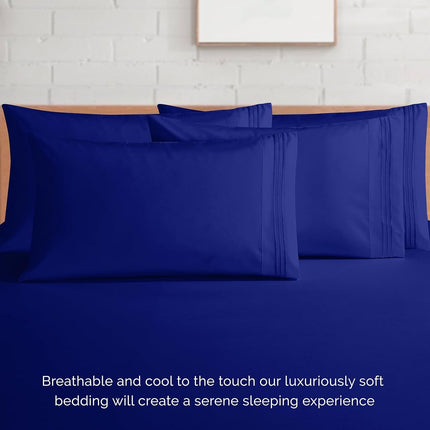 Elegant Comfort 1500 Premium Quality 6-Piece Bed Sheet Set - 18-24 Inch Extra Deep Pocket, Smart Storage Pockets, Wrinkle Free Ultra Soft 6PC Extra Deep Pocket Sheets, California King, Royal Blue