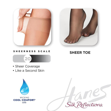 Hanes Silk Reflections Lot de 2 mi-bas pour femme Sandalfoot, Taupe Doux, Taille Unique