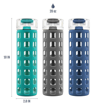 Ello Syndicate 20oz Reusable Glass Water Bottle with One-Touch Leak Proof Flip Lid, Protective Non-Slip Silicone Sleeve, Carry Loop for Coffee, Tea and Water, BPA-free, Dishwasher Safe, Sage