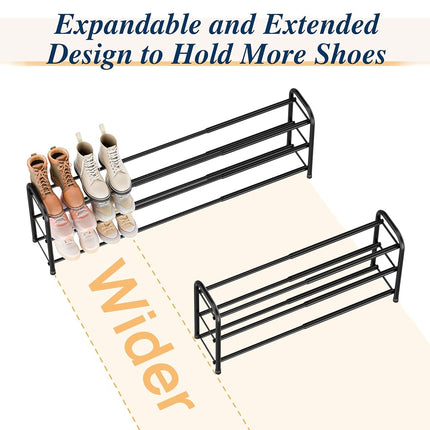 ENJOYBASICS 3 Tier Expandable Shoe Rack, Metal Small Shoes Shelf, Black