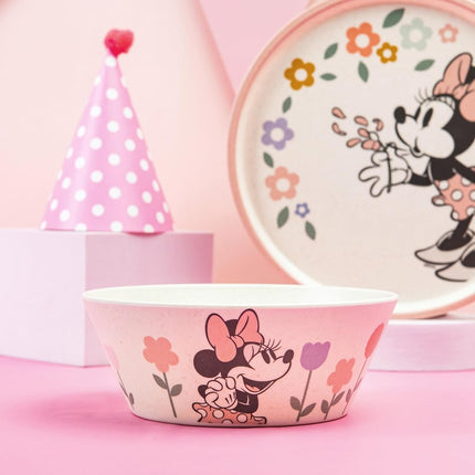 Zak Designs Disney Kids Dinnerware Set 3 Pieces, Durable and Sustainable Melamine Bamboo Plate, Bowl, and Tumbler are Perfect for Dinner Time with Family (Minnie Mouse)