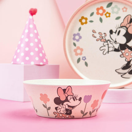 Juego de vajilla Zak Designs Disney para niños, 3 piezas, plato, tazón y vaso de melamina y bambú duraderos y sostenibles son perfectos para la hora de la cena en familia (Minnie Mouse)