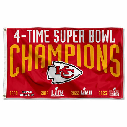 Drapeau des Chiefs de Kansas City, 4 fois champions du Super Bowl, pour extérieur et intérieur, bannière de 3x5 pieds