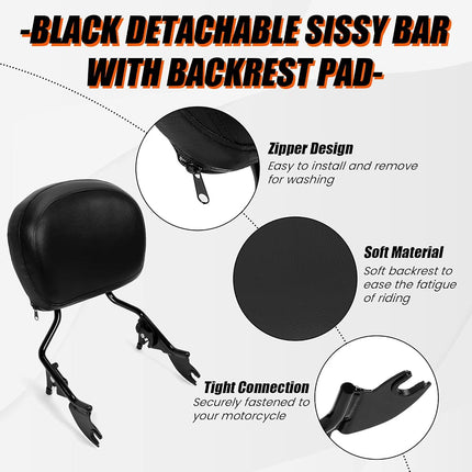 ECOTRIC Adjustable Detach Sissy Bar Backrest Compatible with 2009-2022 Harley Touring Street Glide FLHX FLHR w/Leather Pad