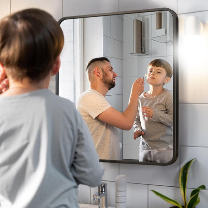OBESTIK 28x36 Black Rectangle Bathroom Mirrors for Over Sink, Bathroom Vanity Mirror for Wall, Black Metal Frame Rectangular Mirror for Restroom Powder Room Toilet, Shatterproof, Tempered Glass