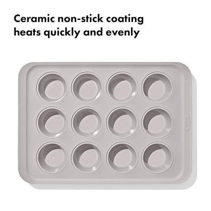 OXO Good Grips Non-Stick Pro Ceramic Coated Metal Bakeware 12 Cup Muffin Pan, Storm Blue