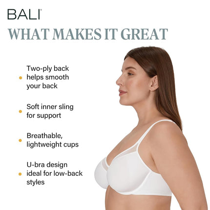 Bali womens3439One Smooth U Ultra Light Illusion Neckline Underwire Bra Bra - White - 36B