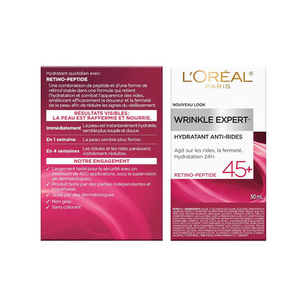 L’Oréal Paris Anti-Aging Face Cream 45+, Day & Night Skincare, Wrinkle Expert, With Retino-Peptide to Reduce the Look of Wrinkles, 50mL