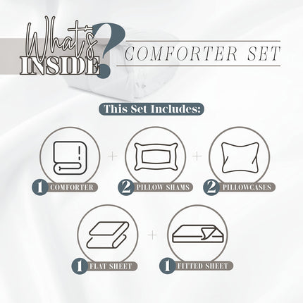 Elegant Comfort 1500 Thread Count 7-Piece Queen Size Bag, Super Cozy Bed Sheets and Comforter Set, Wrinkle and Stain Resistant, Microfiber, Black/Gray, Full