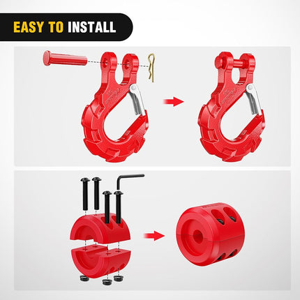 Nilight Forged Steel Winch Hook 3/8" Grade 70 Safety Latch Winch Cable Hook Stopper & Clevis Slip Hook Sets, Included Allen Wrench,Max 35,000 lbs,2 Years Warranty, Red