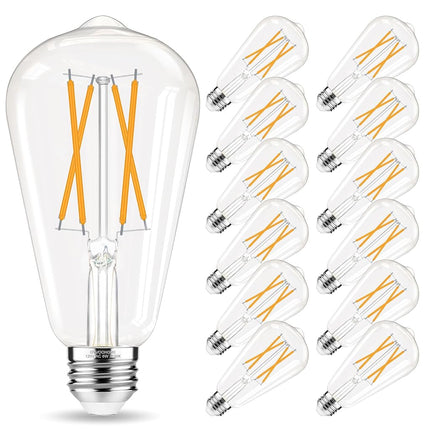 GvvooHome Edison Bulbs 60 watt LED Equivalent, Vintage Light Bulbs Non-Dimmable, 2700K Warm White, ST58 E26 LED Bulb, 90+ CRI, 6W 600LM, E26 Medium Base, Clear Glass, 12 Pack