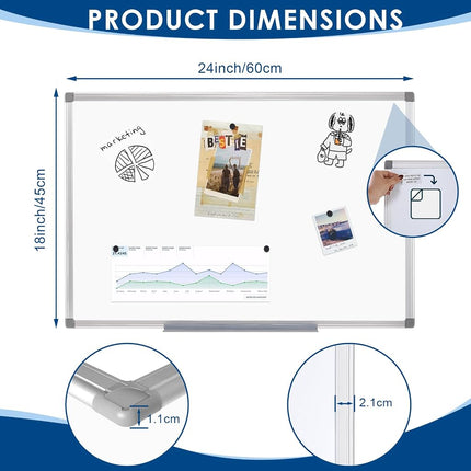 SWANCROWN Whiteboard 60x45 cm, Magnetic Whiteboard, Silver Aluminum Frame