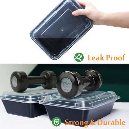 Enther Meal Prep Containers Single 1 Compartment with Lids, Food Storage Bento BPA Free | Stackable | Reusable Lunch Boxes, Microwave/Dishwasher, Freezer Safe,Portion Control (28 oz), Black and Clear