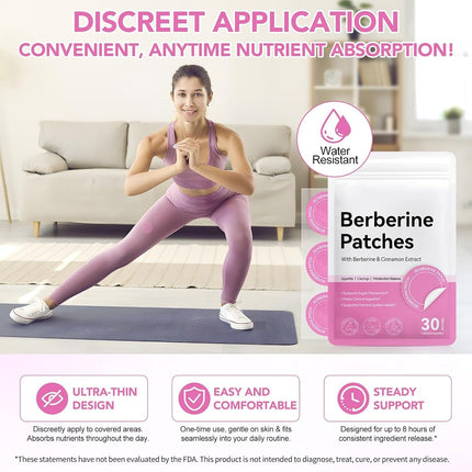 Arkture Berberine Patches for Women and Men, with Cinnamon, Pomegranate, 8-Hour Long-Lasting Formula Support, Applied to Various Parts of The Body, 30 Patches