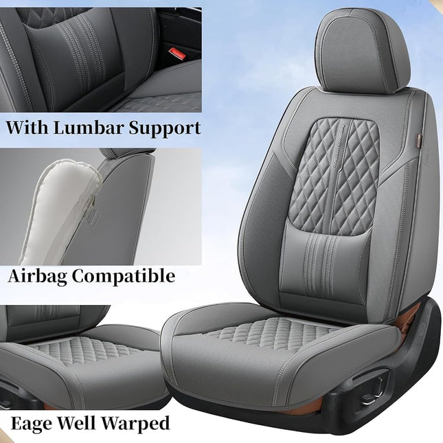 Coverado Seat Covers, Car Front Seat Covers with Backrest, Nappa Leather Car Seat Protectors,Waterproof &Breathable,Anti-Slip Automotive Seat Cushion, Universal Fit for Most Vehicles,2Pcs Gray
