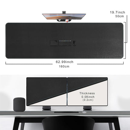 CENNBIE Leather Desk Mat Large, 160 x 50cm Desk Pad Blotter Protector, Extended Non-Slip Mouse Pad, Waterproof PU Leather Large Mouse pad for Desk Office and Home (Black)