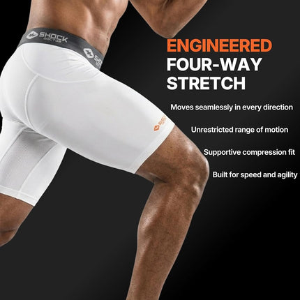 Shock Doctor 221 Men's Compression Short with BioFlex Cup (Medium, White)